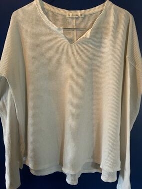 Rag&Bone /Jean Lightweight Waffle-Knit V-Neck Top - Cream Size XS
